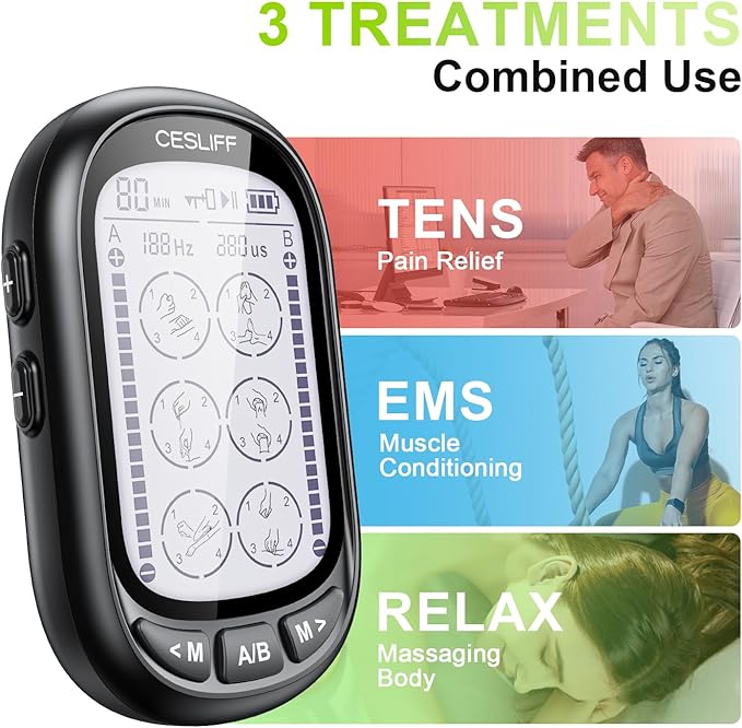 Dual Channel TENS EMS Unit 24 Modes 36 Levels, Upgraded Large Screen Intensity Muscle Stimulator for Back Neck Shoulder Pain Relief, Rechargeable Electric Pulse Massager TENS Machine with 10 Pads-StrideForce Fitness