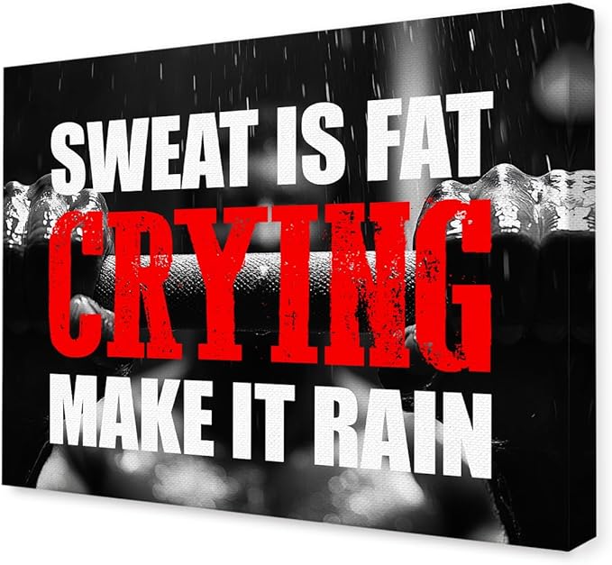 OTINGQD Inspirational Gym Wall Decor,Fitness Quotes Wall Art,Sweat is Fat Crying Canvas Wall Decor for Home Gym-StrideForce Fitness