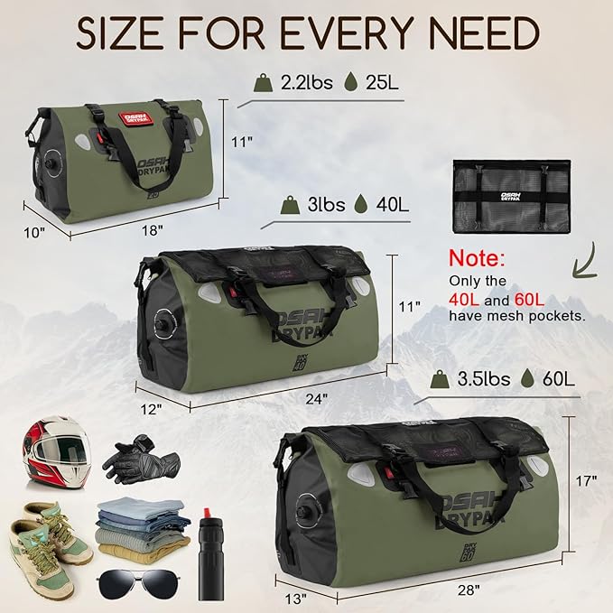 Waterproof Duffel Bag - Motorcycle Dry Bag Tail Bag with Large Storage Space, Waterproof Luggage Duffle Bags with Outer Mesh Zipper Pocket for Camping, Kayaking, Fishing & Traveling-StrideForce Fitness