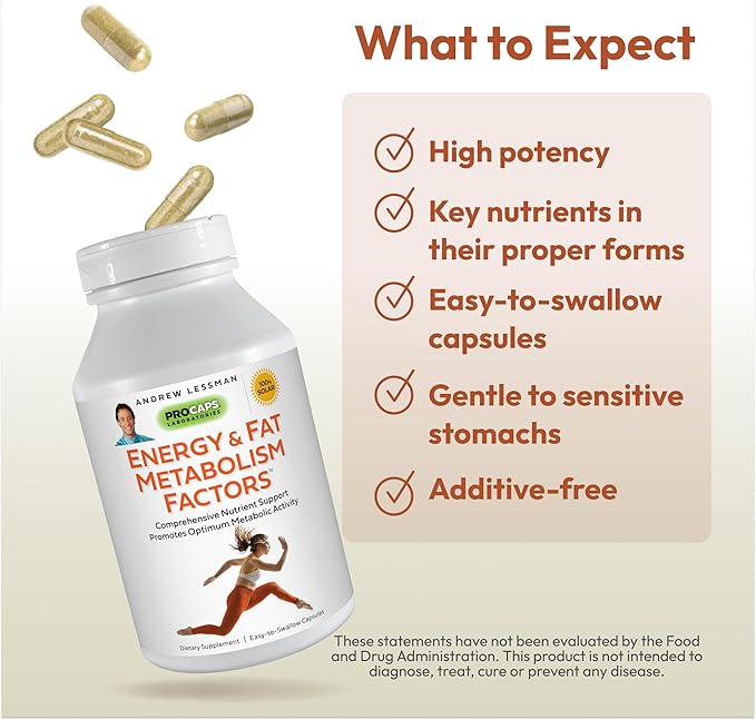 ANDREW LESSMAN Energy and Fat Metabolism Factors - 30 Capsules - Promotes Optimum Fat and Energy Metabolism, with Carnitine, Green Tea, Guarana, Ginseng, B-Complex. Easy to Swallow Capsules-StrideForce Fitness