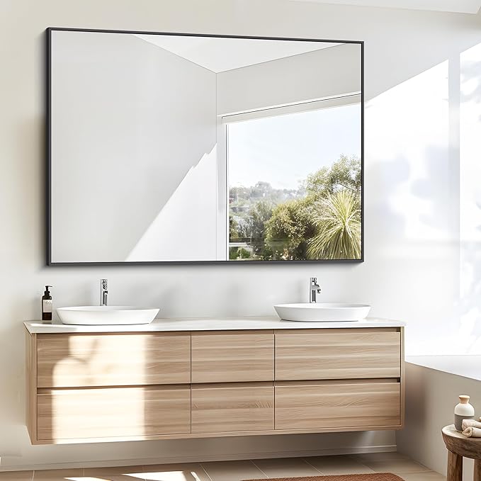 Bathroom Mirror,36x48 inch Large Wall Mirror for Bathroom Wall Mounted Black Rectangle Corner Mirrors,Black Bathroom Mirror for Living Room,Farmhouse,Bedroom Entryway,Horizontal/Vertical-StrideForce Fitness