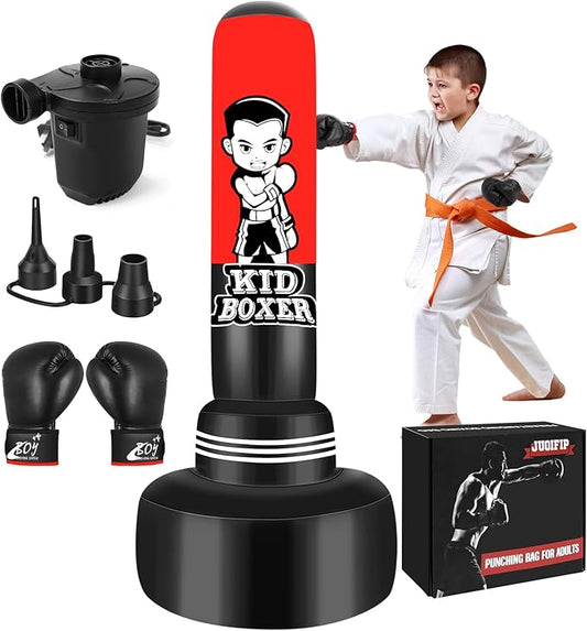 Punching Bag for Kids Set 65" Large Three-Tier Design Stable, Inflatable Boxing Bag Set Toy with Boxing Gloves and Electric Air Pump, Kid Standing Bag for Boys Girls Age 3-15 Training Karate..-StrideForce Fitness