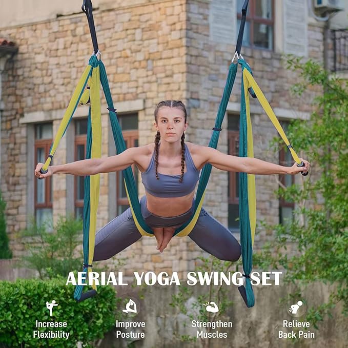 Premium Aerial Yoga Swing Hammock Inversion Therapy with 2 Free Extension Straps Easy Install for Home & Gym Fitness-StrideForce Fitness
