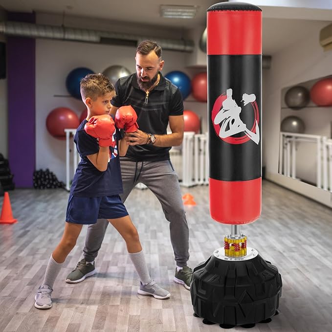 GYMAX Punching Bag for Adults, 70” Punching Stand with Suction Cup Base, TPR Shock Absorber & Multi-Layer Construction, Standing Punching Bag, Heavy Duty Boxing Equipment for Kickboxing MMA Muay-StrideForce Fitness
