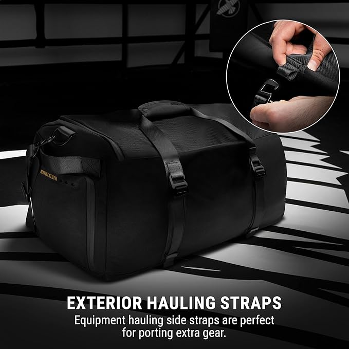 Hayabusa Mayweather Airstream Duffle Gym Bag for Women and Men - Black/Gold, 50L-StrideForce Fitness