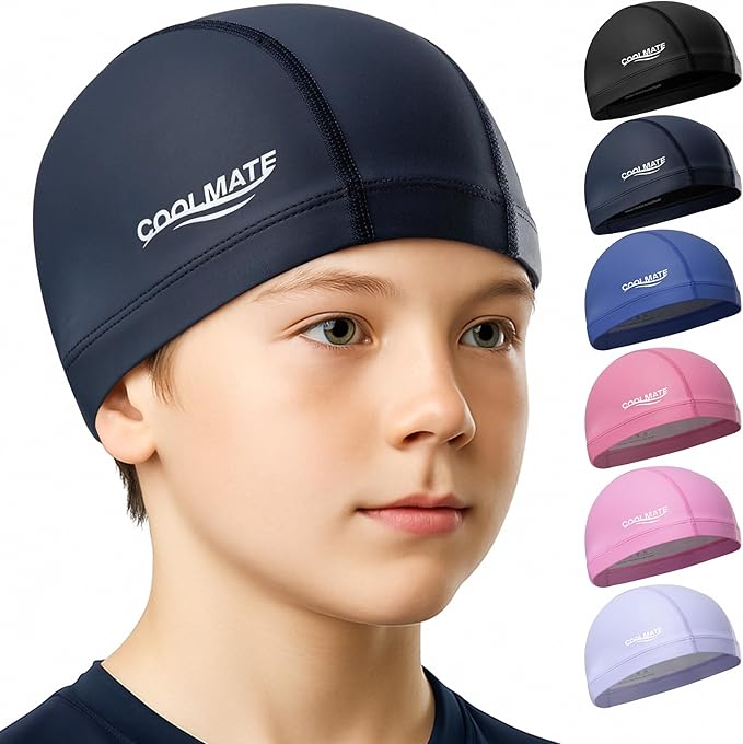 COOLMATE Fabric Swim Cap for Adult Women Men Kid 3 4 6 8 14 16, Silicone Water Resistant Layer, Cloth Swim Cap Gifts for Swimmers, Lightweight for Pool, Lap Swimming (1 pc)-StrideForce Fitness