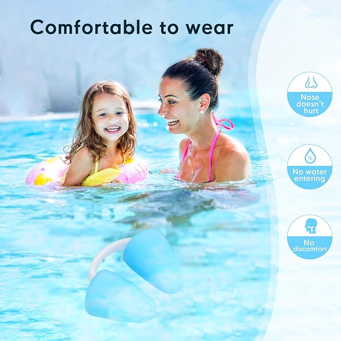 Painless Nose Plugs for Swimming,Nose Plugs for Swimming for Kids (Age 6+) and Adults, Ensure Comfort and Safety in The Water (White, S)-StrideForce Fitness