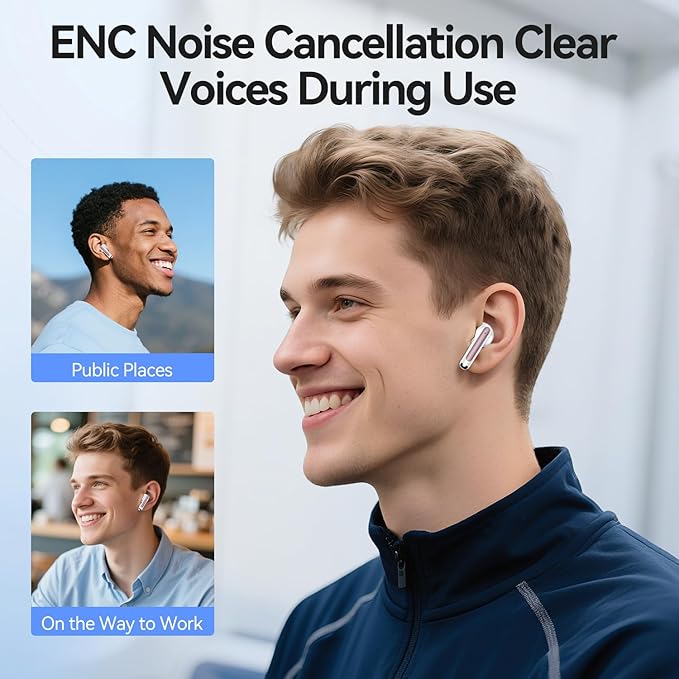 Wireless Earbuds, 2025 Bluetooth 5.3 Headphones HiFi Stereo 50H Playback Ear Buds with Led Digital Display, ENC Noise Cancelling Earbuds for Laptop Computer, iOS, Android, Rose Gold-StrideForce Fitness