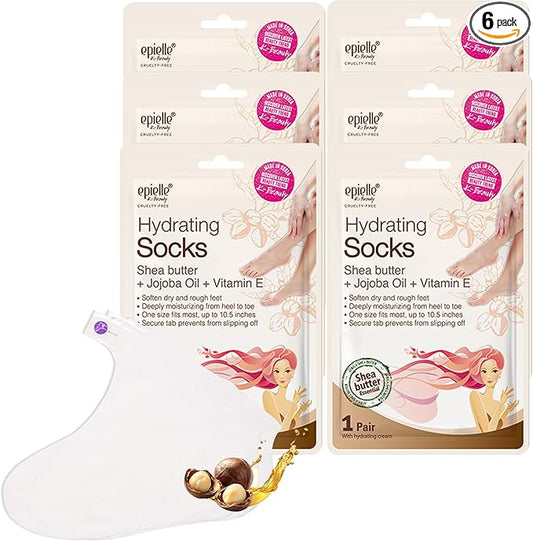 Epielle Hydrating Foot Masks 6 Pairs, Deep Moisturizing Socks for Dry Feet & Cracked Heels, Relieve and Soften with Shea Butter & Jojoba Oil, Korean Skin Care, Spa Set, Self Care Gifts for Women-StrideForce Fitness