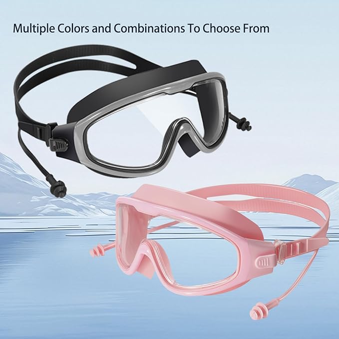 Adult Swimming Goggles,Leak-Proof,Anti-Fog Pool Glasses,Wide View Swim Goggles with Ear Plugs and Nose Clip-StrideForce Fitness