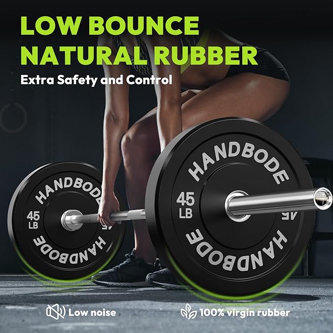 Colored Bumper Weight Plates Olympic Weight Plate Set 2-Inch, 10/15/20/25/35/45/55 lb Barbell Weight Plates Set for Home Gym, Rubber Strength Training Weights Plates for Weight Lifting-StrideForce Fitness