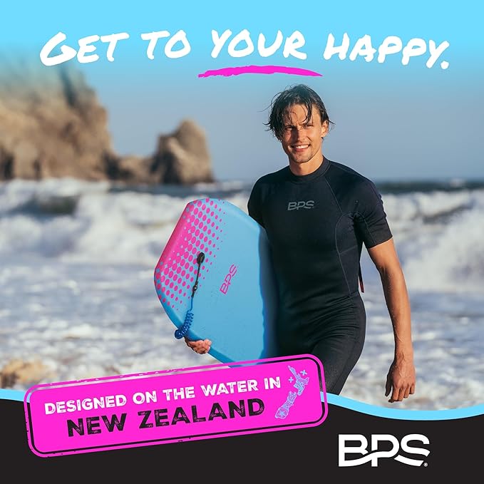 BPS New Zealand ‘Shaka’ Body Board for All Wave Conditions - Lightweight with EPS Core, HDPE Slick Bottom, Body Boards for Beach with Wrist Leash and Plug for Kids and Adults - All Skill Levels-StrideForce Fitness