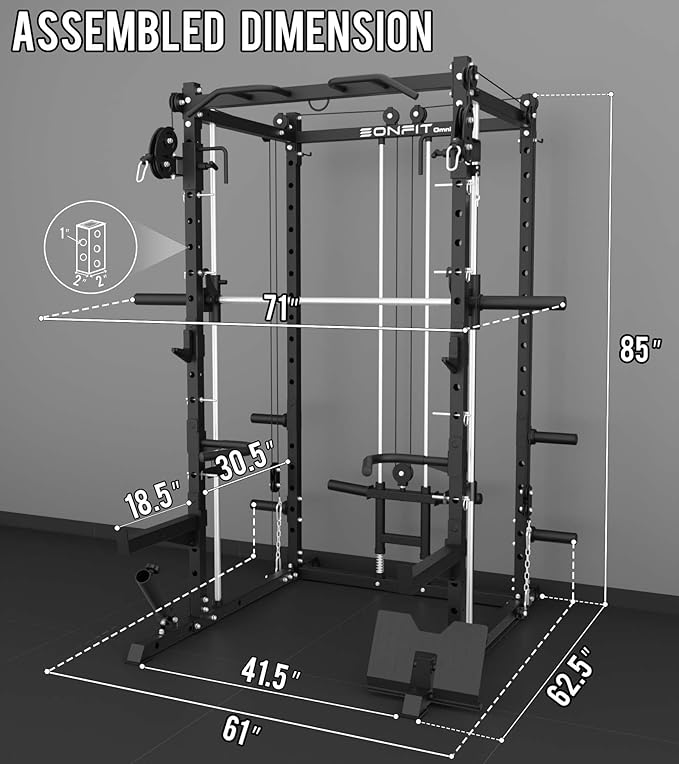 Eonfit E3 Smith Machine with 360°Rotating Arm for Home Gym Equipment, Multi-Function Power Cage Squat Rack with Cable Crossover LAT Pulldown Pulley System All in One-StrideForce Fitness