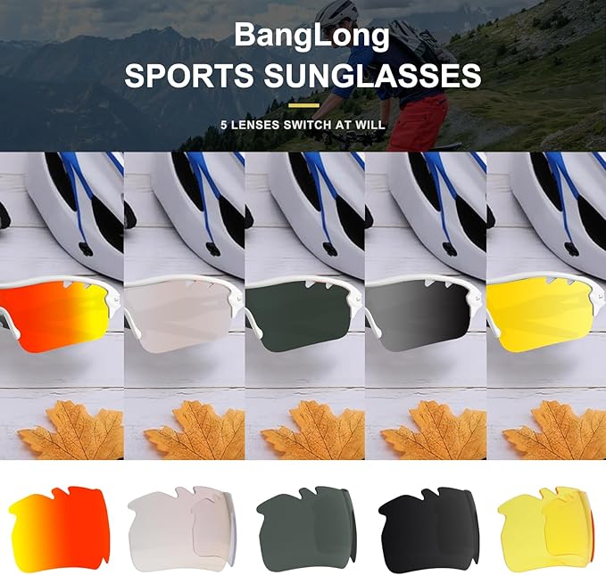 BangLong Polarized Sports Sunglasses Cycling Sun Glasses for Men Women with 5 Interchangeable Lenes for Running Baseball Golf-StrideForce Fitness