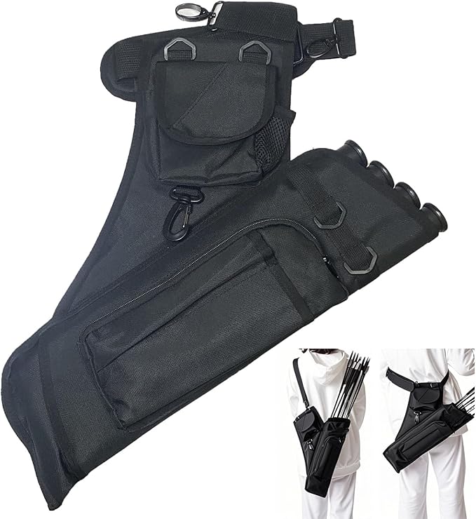 Archery Hip Quiver for Arrows with 4 Arrow Tubes Arrow Holder, Pockets for Accessories and Waist Belt-StrideForce Fitness