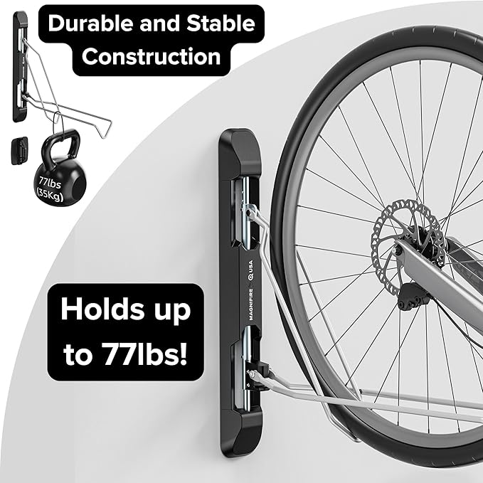 Bicycle Rack for Garage and Indoor Use, Adjustable, Foldable Bike Rack Set of 2 - Wall Mount for Road, Hybrid, Small Mountain, BMX Bikes - Secure and Space Saving Bike Storage (2 Pack)-StrideForce Fitness