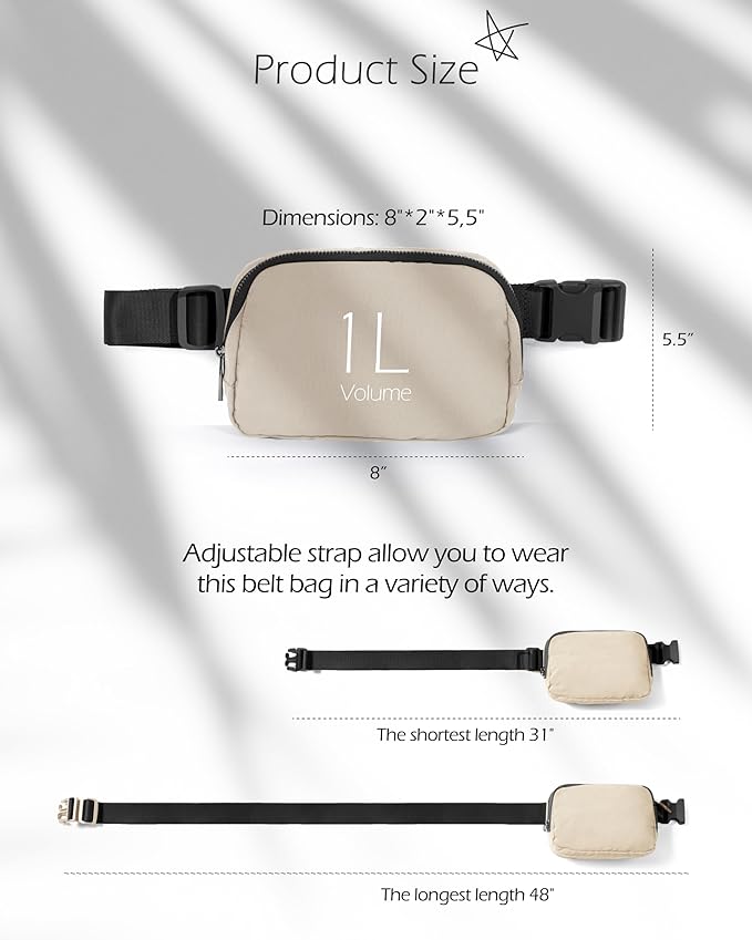 ODODOS Unisex Mini Belt Bag with Adjustable Strap Small Fanny Pack for Workout Running Traveling Hiking, Ivory Black-StrideForce Fitness