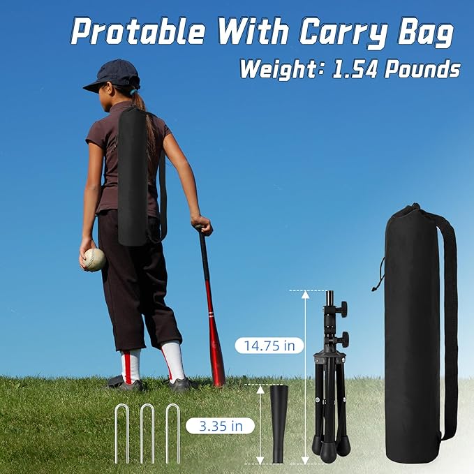 Baseball Tee For Kids, Easy Adjustable Batting Tee From 20.85 to 31.30 Inches. Foldable and Stable Baseball Tees for Hitting with Portable Bag. Softball Tee for Children Aged 3-10 Baseball Training.-StrideForce Fitness