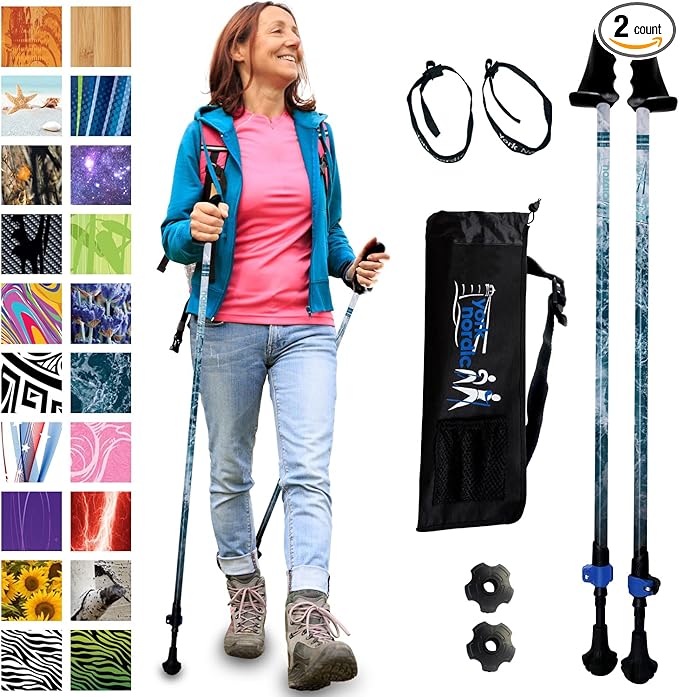 York Nordic Motivator Walking Poles for Balance and Rehab - Patented Stability Grips - Lightweight, Adjustable, and Collapsible - 2 Pieces Adjustable w/flip Locks - Heights 4'6" up to 6'2" - 230 lbs-StrideForce Fitness