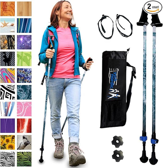 York Nordic Motivator Walking Poles for Balance and Rehab - Patented Stability Grips - Lightweight, Adjustable, and Collapsible - 2 Pieces Adjustable w/flip Locks - Heights 4'6" up to 6'2" - 230 lbs-StrideForce Fitness