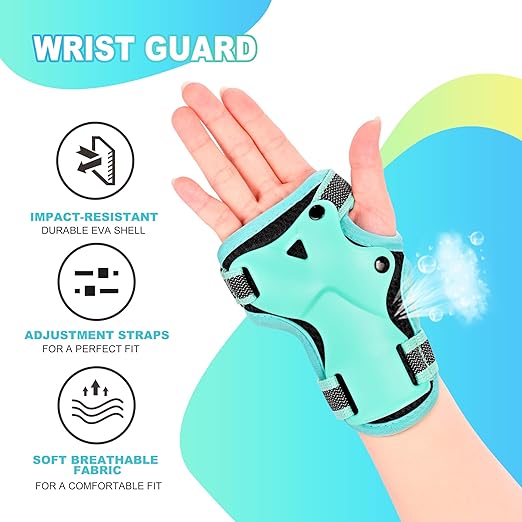 2PM SPORTS Knee Pads for Kids, Wrist Guards Knee and Elbow Pads Set with Drawstring Bag, Protective Gear Set for Girls Boys Roller Skating Cycling Skateboard - Mint Medium-StrideForce Fitness