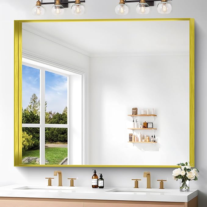 Gold Bathroom Mirror, 40x48 Inch Rectangular Framed Mirror, Large Wall Mounted Bathroom Vanity Mirror Over Sink for Bedroom,Restroom, Living Room, Hangs Vertically or Horizontally-StrideForce Fitness
