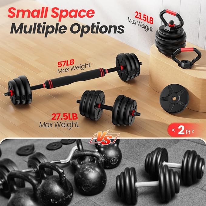 Adjustable dumbbell set,20/35/45/55/70/90lbs Free Weights set with upgraded nut, 4 in 1 Weight Set Used as Kettlebells, Barbell, Push up Stand, Fitness Exercise for Home Gym Suitable Men/Women-StrideForce Fitness