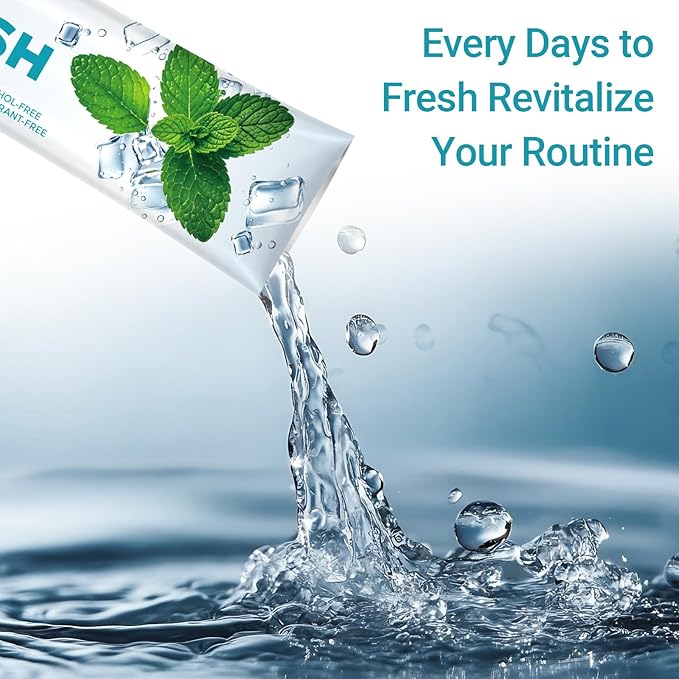 Travel-Size Alcohol & Fluoride Free Mint Mouthwash Packets, 60 Individually Wrapped Portable Packs for Adults, Fresh Breath Mint Flavored Mouthwash for Oral Hygiene, 0.63 Fl Oz Each
