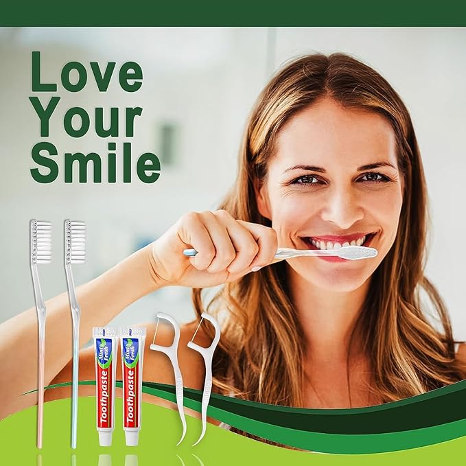 30pcs Disposable Toothbrushes with Toothpaste Floss Individually Wrapped, 2 Color Disposable Toothbrush, 10g Toothpaste, Floss Pick, Bulk Toothbrush Kit for Homeless,Airbnb,Hotel