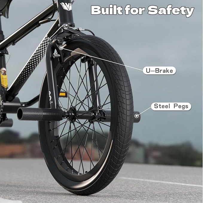 67i Boys BMX Bike 18/20 Inch Ages 8-12 Kids Bicycle with Front Rear U Brake Adjustable Seat Iron Fork 2.09" Wide Tires-StrideForce Fitness