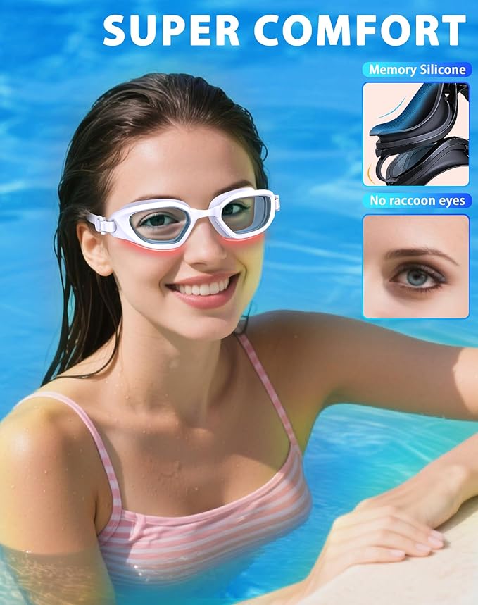 Swim Goggles, Unisex Adult Swimming Goggles Anti Fog Anti UV No Leakage Wide View for Men Women Youth-StrideForce Fitness