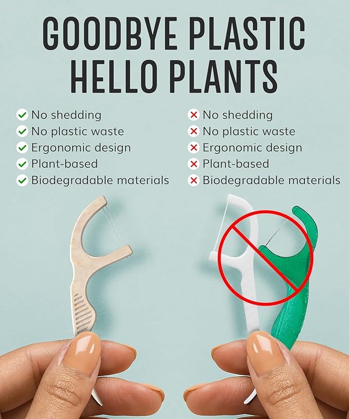 Floss Picks Biodegradable (200pcs) - Plant Based Dental Floss Picks, Natural Flossers for Adults & Kids, Nontoxic Vegan Tooth Pick Flossers & Floss Sticks - Double Thread Charcoal