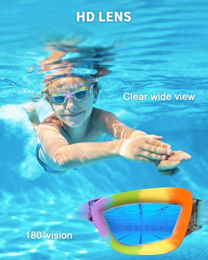 Kids Swim Goggles, Swimming Goggles for Kids with Nose Clip, Earplugs, Nose Bridge for Age 3-15-StrideForce Fitness