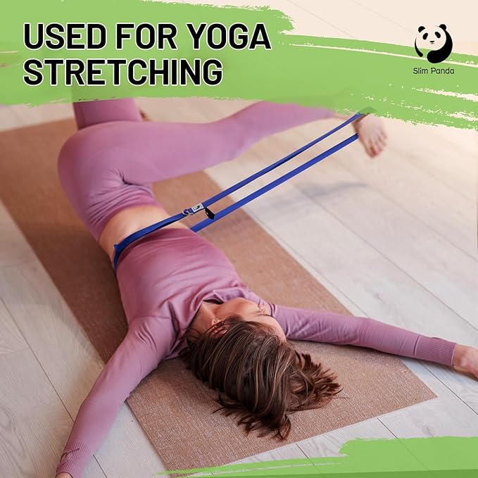 Slim Panda Yoga Strap for Stretching,Cotton Yoga Strap with Adjustable D-Ring Buckle,Non-Elastic Yoga Belt for Pilates,Gym Workouts,Physical Therapy,Improve Flexibility-StrideForce Fitness