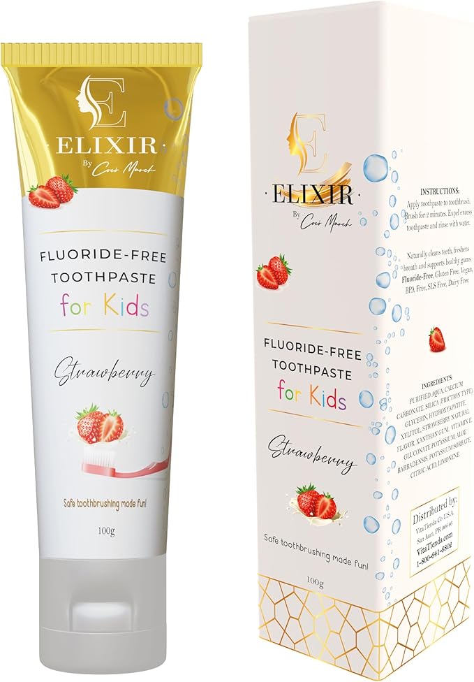 Elixir by Cocó March Fluoride Free Brightening Natural Toothpaste Strawberry Kids 5.3 Oz (100g)