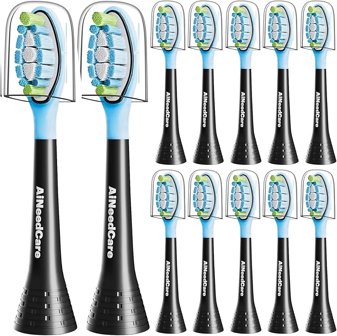 12 Pack Toothbrush Replacement Heads for Philips Sonicare, Electric Brush Heads Compatible with Phillips Sonic Snap-on Care Head (Black)