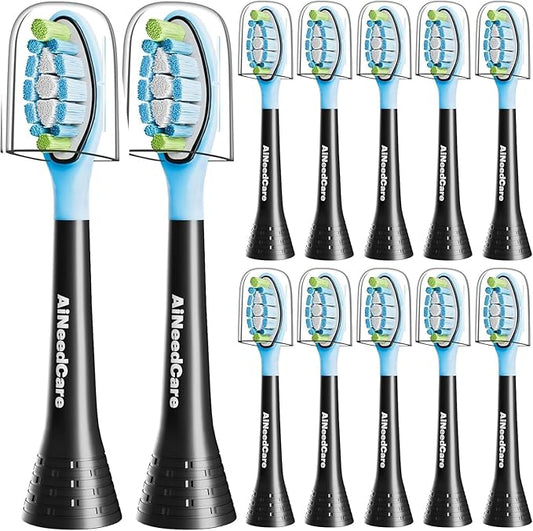 12 Pack Toothbrush Replacement Heads for Philips Sonicare, Electric Brush Heads Compatible with Phillips Sonic Snap-on Care Head (Black)