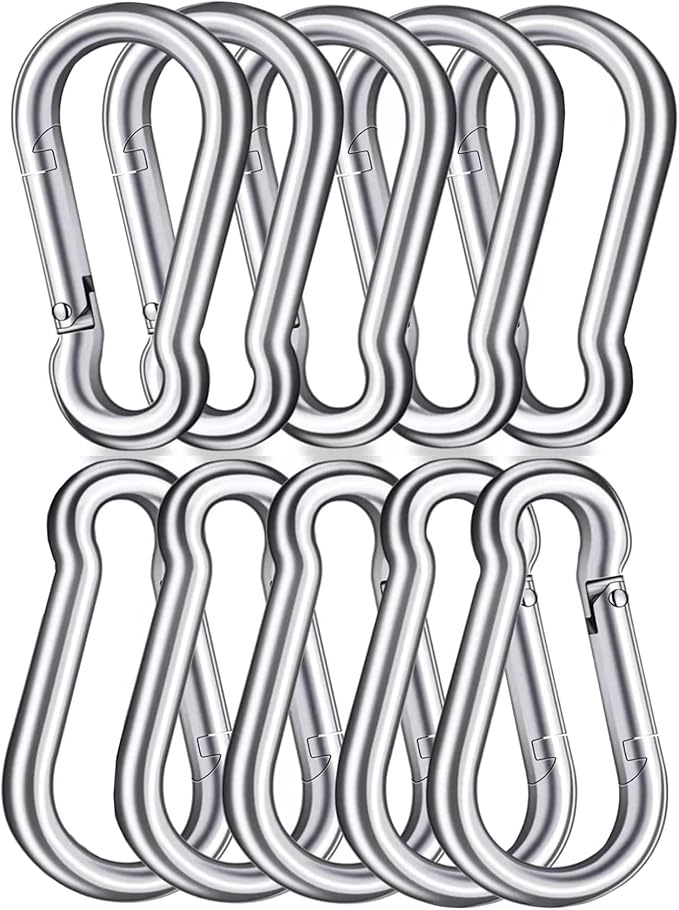 3 Inch Carabiner Spring Snap Hook Steel Clip Link Buckle Heavy Duty 8x80mm 10 Pcs for Outdoor Camping Hiking Hammock Swing, White-StrideForce Fitness
