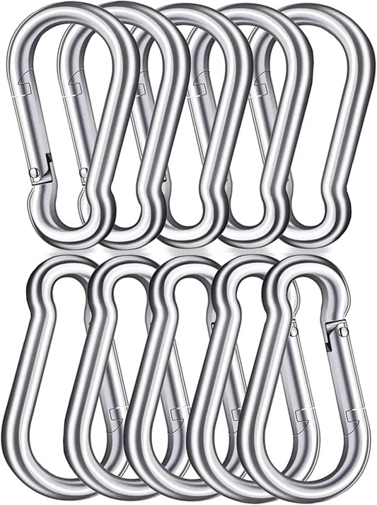 3 Inch Carabiner Spring Snap Hook Steel Clip Link Buckle Heavy Duty 8x80mm 10 Pcs for Outdoor Camping Hiking Hammock Swing, White-StrideForce Fitness