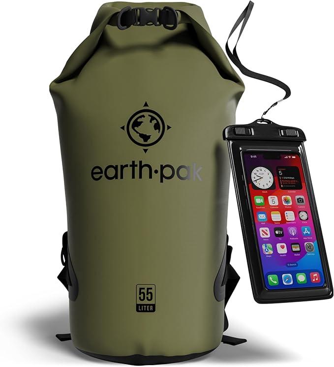 Earth Pak Waterproof Dry Bag - Roll Top Waterproof Backpack Sack Keeps Gear Dry for Kayak with Waterproof Phone Case-StrideForce Fitness