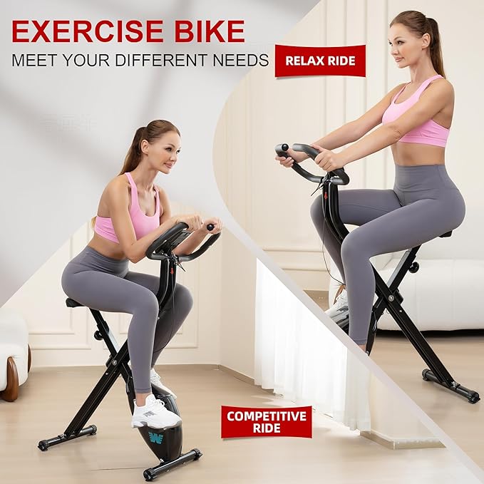 BARWING Stationary Exercise Bike for Home Workout, 5 IN 1 Foldable Indoor Cycling Bike for Seniors, 350LB Capacity, 16-Level Magnetic Resistance, Seat Backrest Adjustments-StrideForce Fitness