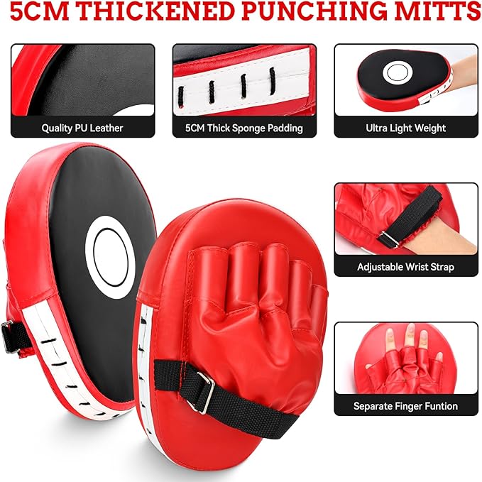Punching Mitts Kick Pack Set, Boxing Pads Curved Focus Punching Mitts Kickboxing Striking Target Pads for Kids Men Women, Martial Arts Training Equipment for Boxing Taekwondo Karate Muay Thai-StrideForce Fitness