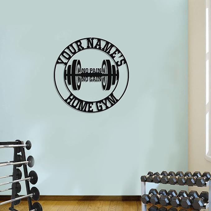 Personalized Home Gym LED Tin Metal Sign Multiple Sizes, Gym Sign Wall Decor, Exercise Workout Room Decor Fitness Center, Motivational Inspirational Hanging Wall Art Wall Plaque (03 w/o lights)-StrideForce Fitness