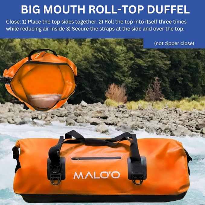 Malo'o Waterproof Dry Bag Duffel 40L/60L/100L, Roll Top Duffel Keeps Gear Dry for Kayaking, Rafting, Boating, Swimming, Camping, Hiking, Beach, Fishing - Internal & External Pockets and Molle Loops-StrideForce Fitness