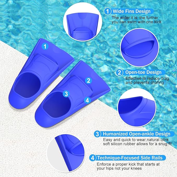 Gintenco Swim Fins, Kids Swim Training Fins for Lap Swimming, Travel Size Flippers with Mesh Bag, Silicone Swimming Fins for Kids Teens Adults Women Men-StrideForce Fitness