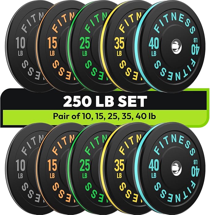 Rubber Weight Plates, Olympic Bumper Plate Set 2-Inch, 45/100 / 160/190 / 260/300 lb Barbell Weights for Home Gym, Colored Standard Strength Training Plates for Weightlifting-StrideForce Fitness