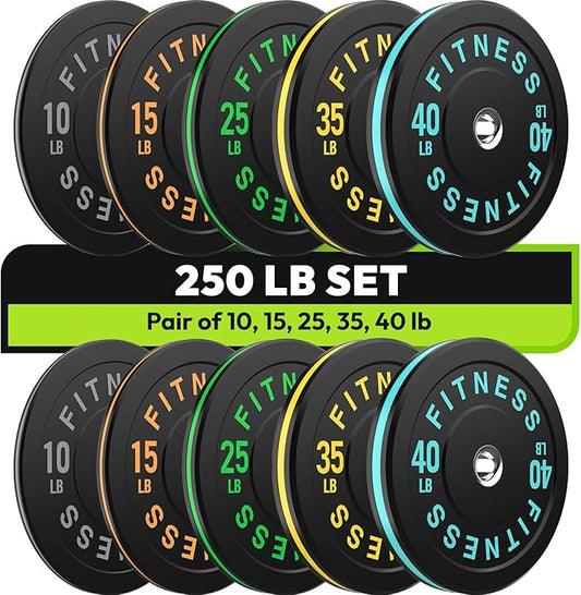Rubber Weight Plates, Olympic Bumper Plate Set 2-Inch, 45/100 / 160/190 / 260/300 lb Barbell Weights for Home Gym, Colored Standard Strength Training Plates for Weightlifting-StrideForce Fitness