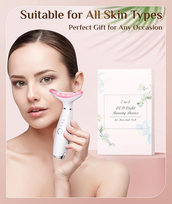 7 Color Galvanic Machines - Red Light Therapy for Face and Neck, Face Massager Tool for Wrinkles, Double Chin, Vibrating Facial Massager with Thermals, White-StrideForce Fitness