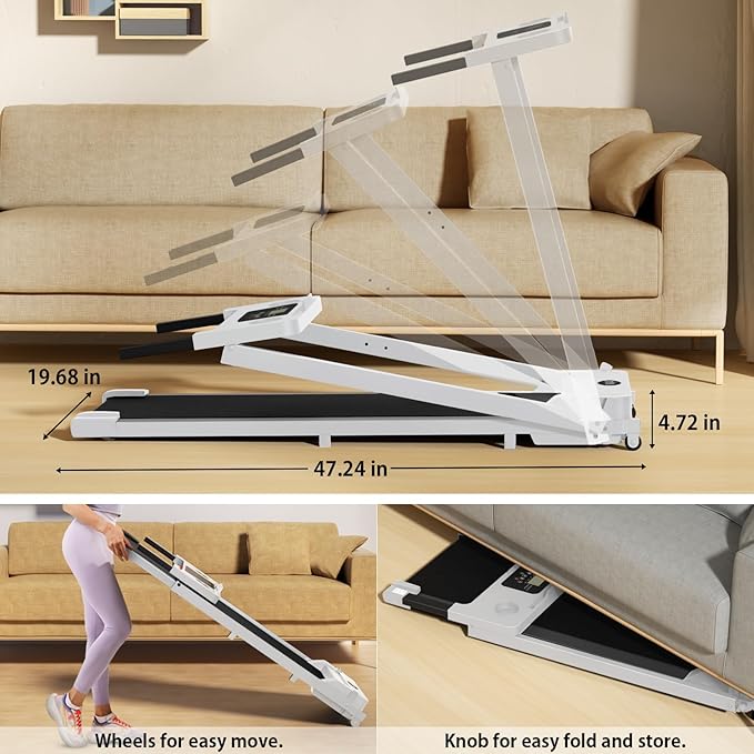 Portable Foldable Treadmills for Home, Small Folding Treadmill for Home Office with 300 LBS Capacity, Walking Running Exercise Electric Compact Treadmill with LED Display-StrideForce Fitness