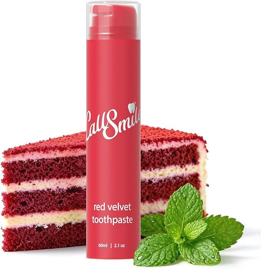 CALLSMILE Fluoride-Free Toothpaste, Easy-Press Pump, 60g - Fruity Flavors, No SLS, Non-Toxic, No Sweeteners, for Adults & Kids, Gentle for Sensitive Teeth, Red Velvet-Flavored, Valentine's Day Gifts